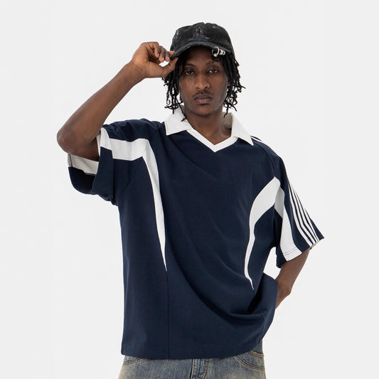 Vintage 90s Hip Hop Clothing Summer Casual V-Neck Lapel Short Sleeve T-Shirt