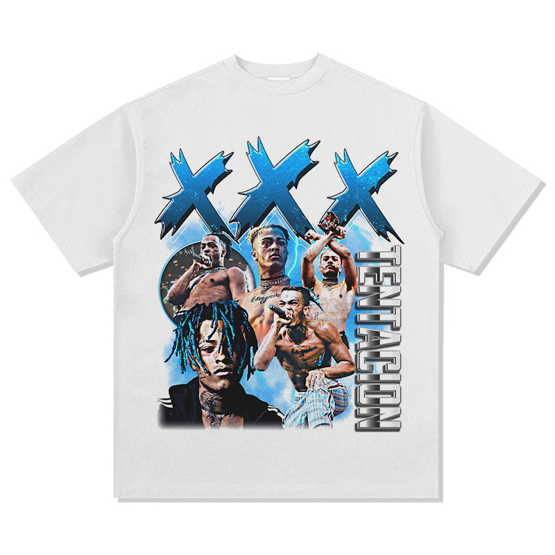 Streetwear masculino vintage hip hop rap XXX Tentacion print short sleeve t-shirt