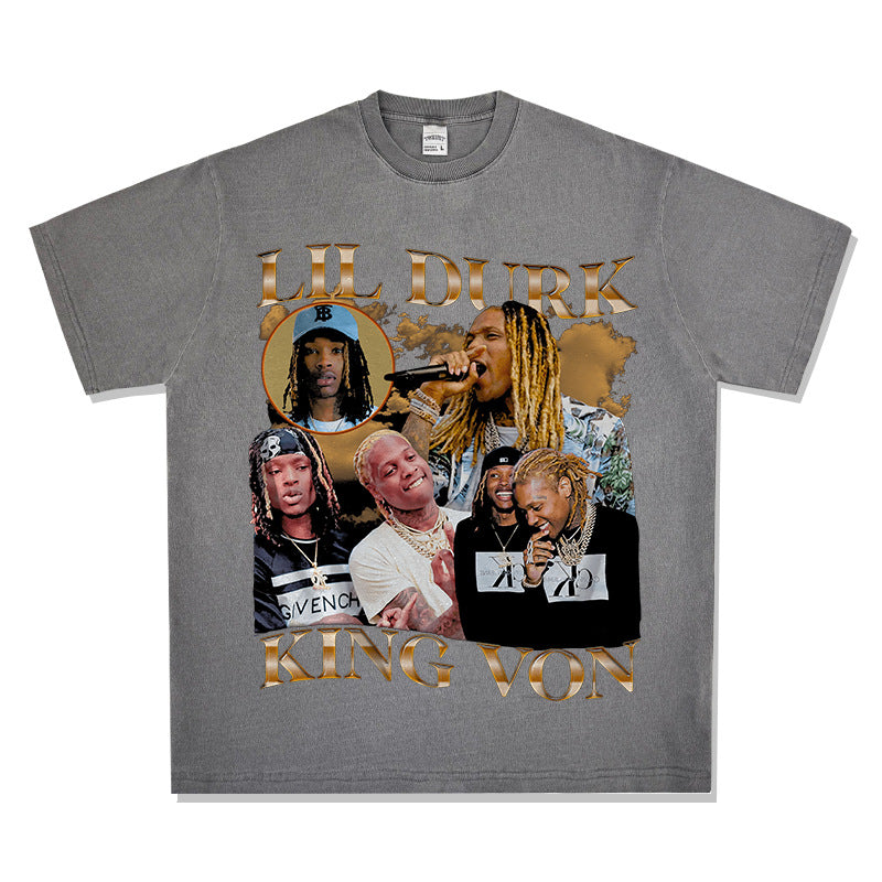 Streetwear masculino vintage hip hop king von print long sleeve short sleeve t-shirt