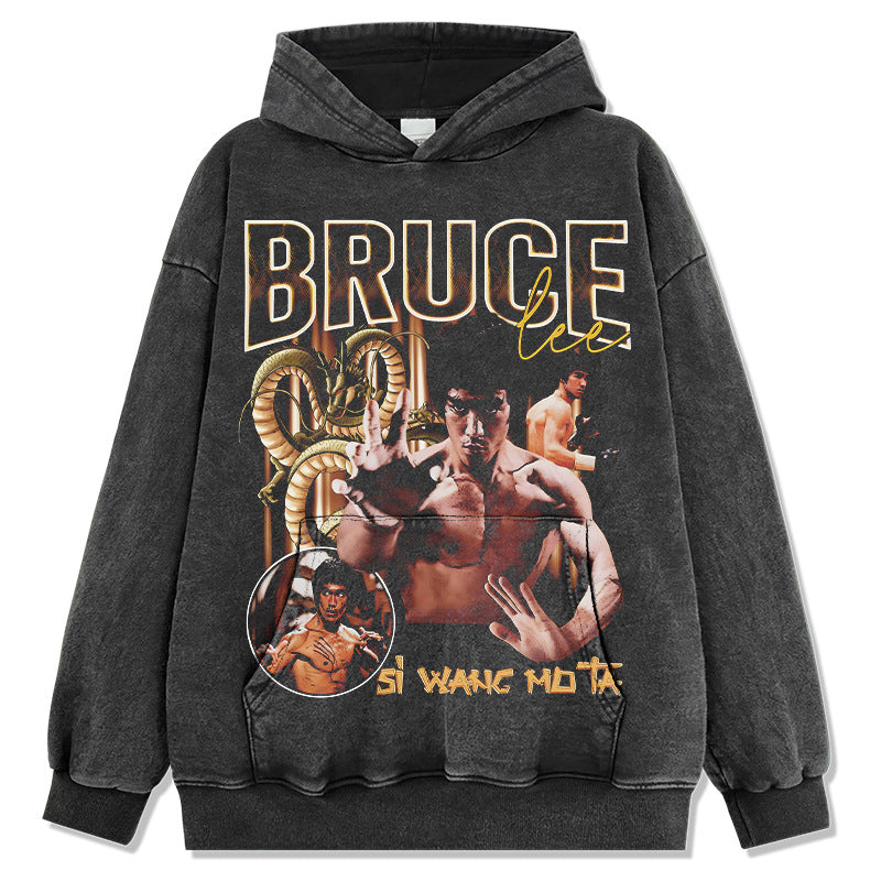 Marcas streetwear usa vintage bruce lee print hoodie hoodie