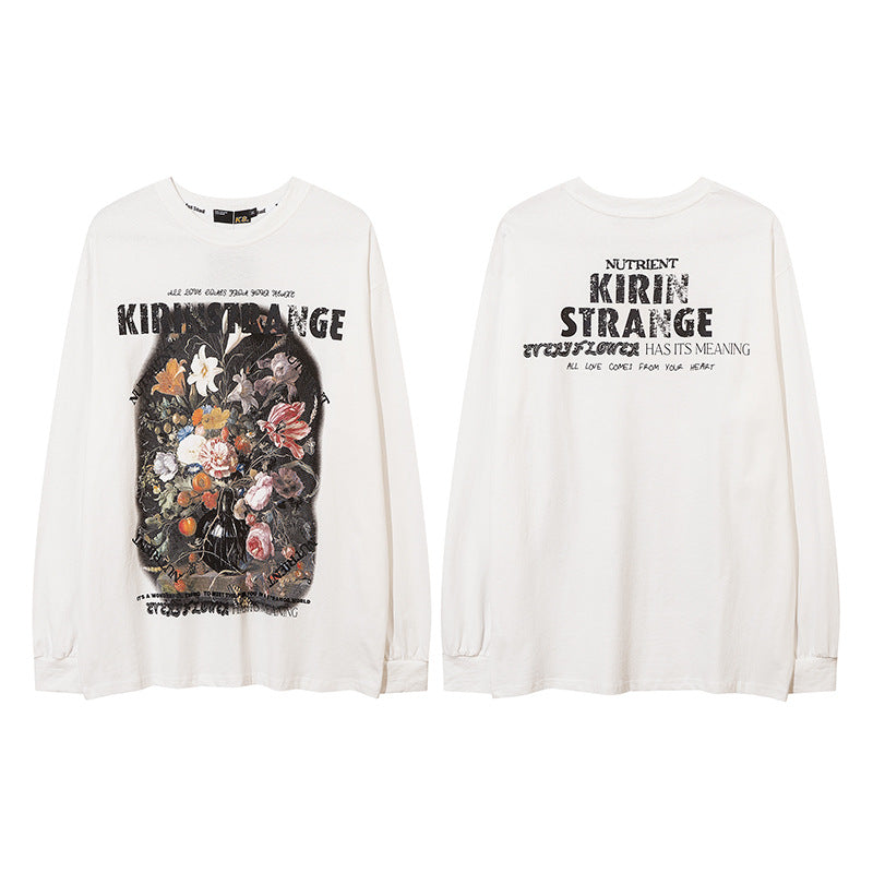 Vintage T Shirts Hip Hop Retro Floral Print Long Sleeve T-Shirt