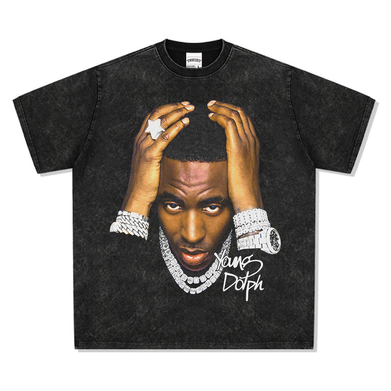 Outfit streetwear Vintage Young Dolph Hip Hop Print Short Sleeve T-Shirt