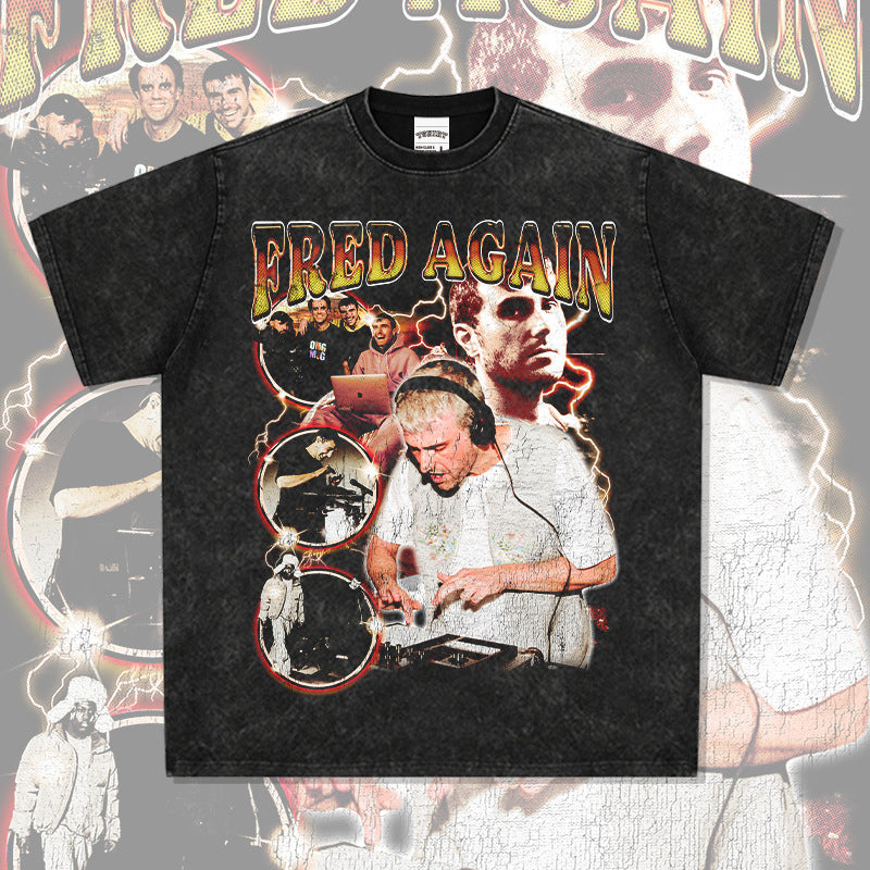 Outfit streetwear vintage fred again hip hop print short sleeve t-shirt