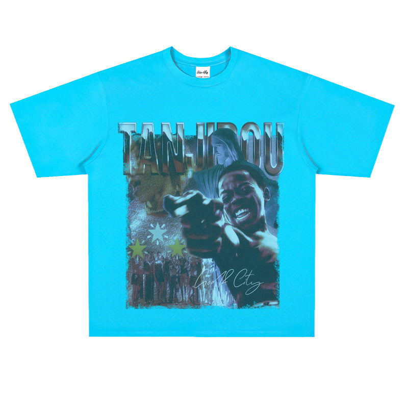 Film Star T Shirt Cotton Short Sleeve Loose round Neck Retro T-shirt for Men