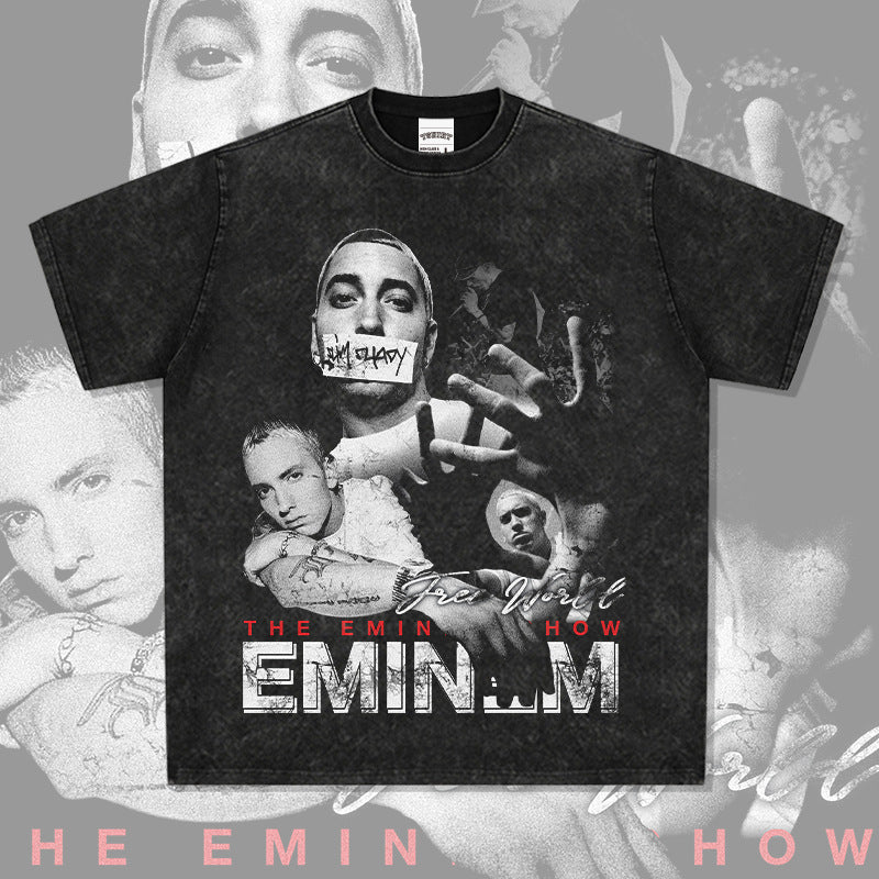 New york hip hop shop Eminem print hip hop long sleeve short sleeve retro washed old t-shirt