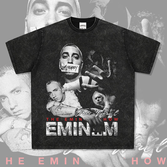 New york hip hop shop Eminem print hip hop long sleeve short sleeve retro washed old t-shirt