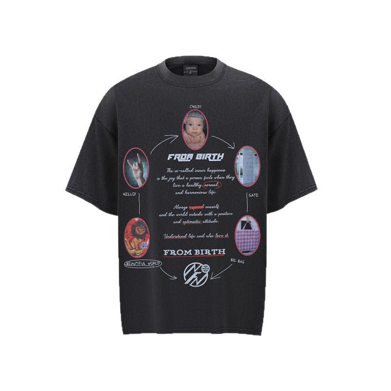 Camisas Retros Cartoon Character Print Short Sleeve T-Shirt Loose