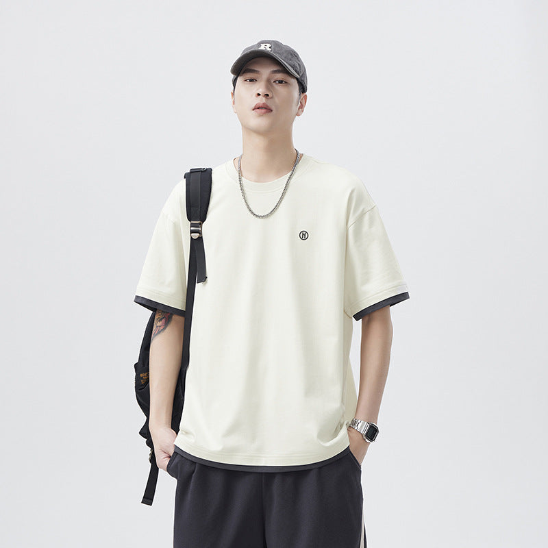 Men T-shirts Fake two-piece short-sleeved summer loose top