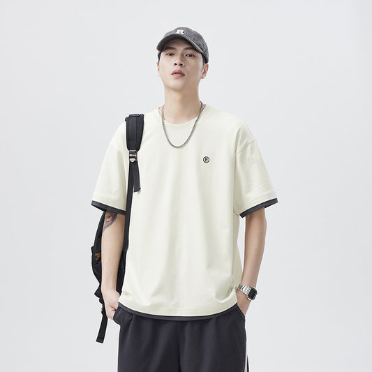 Men T-shirts Fake two-piece short-sleeved summer loose top