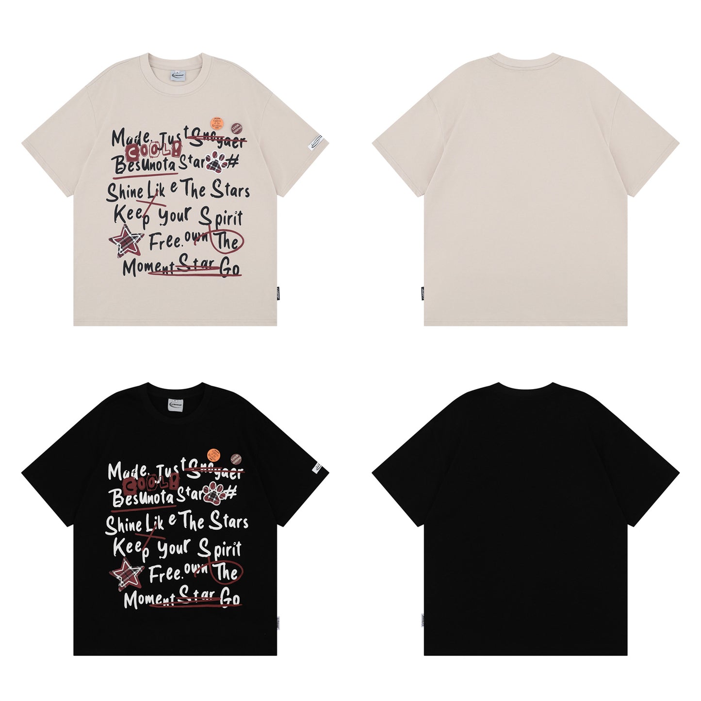Distorted vintage alphabet print short-sleeved t-shirt summer loose casual top