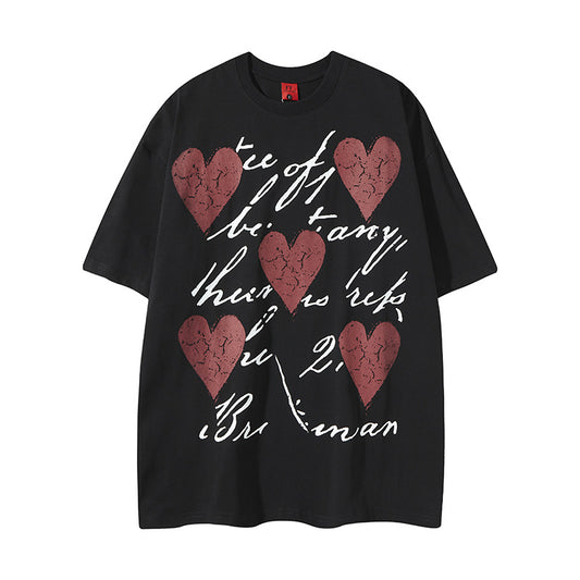 Distorted vintage love letter print short sleeve t-shirt