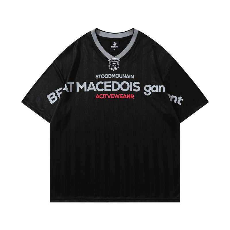 Y2K mens shirt loose V neck short sleeve T-shirt