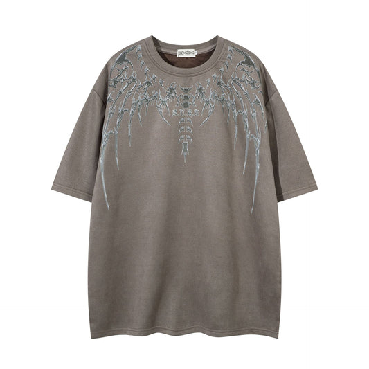 Hustle vintage summer t-shirt skull skeleton print short sleeve