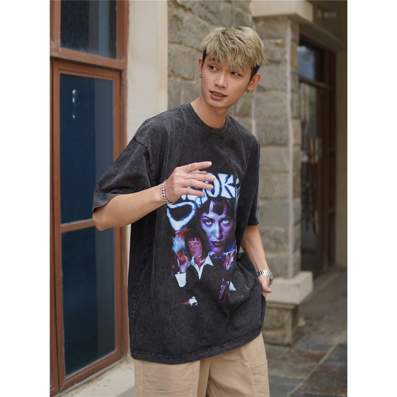 Film Star T Shirt Cotton Short Sleeve Loose round Neck Retro Design T-shirt