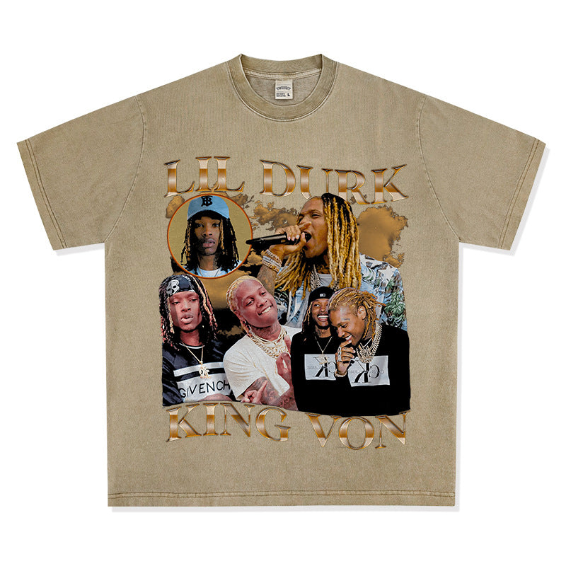 Streetwear masculino vintage hip hop king von print long sleeve short sleeve t-shirt