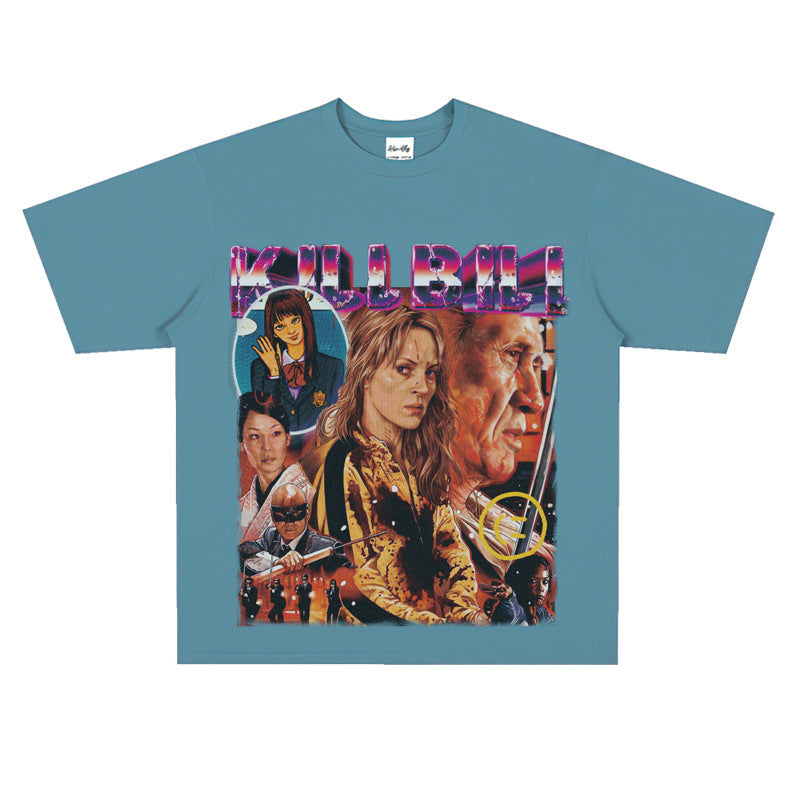 Film Star T Shirt Classic Movie Kill Bill Short Sleeve Loose Street Printed T-shirt Men and Women