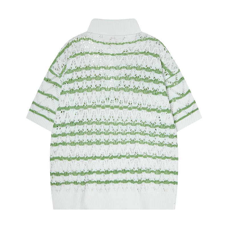 Nyc 1990 Shirt Summer Striped Lapel Sweater