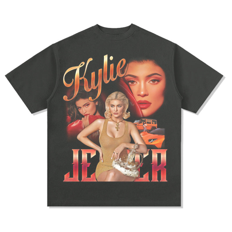 Cool t rapper vintage Kylie print long sleeve short sleeve t-shirt crew neck