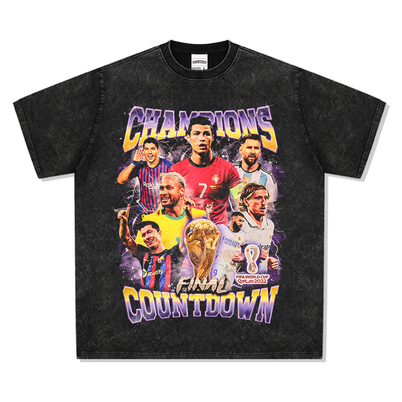 Marcas streetwear usa football vintage campuses printed short-sleeved t-shirt
