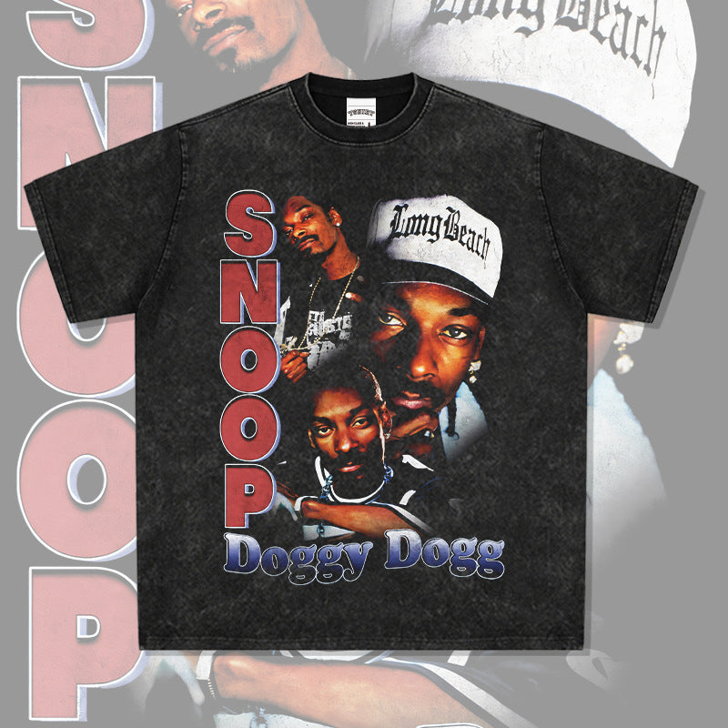 Marcas streetwear usa vintage hip hop snoop doggie print short sleeve t-shirt