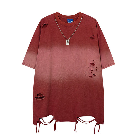 Hip Hop Clothes New York Old Ripped Short Sleeve Summer Loose T-Shirt