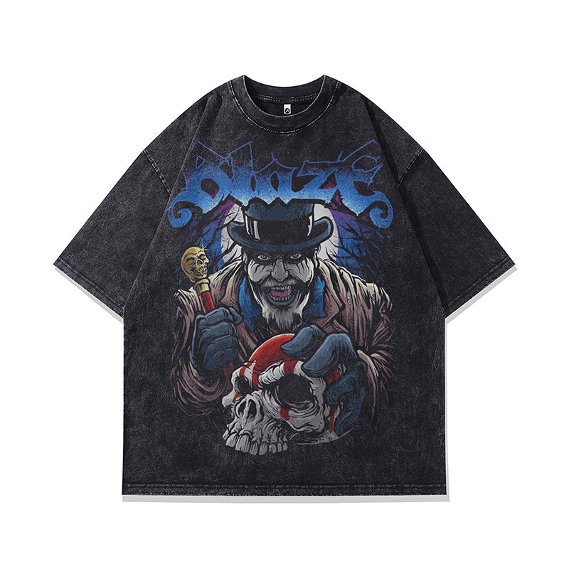 Nyc 1990 Shirt Vintage Skull Washed Old Short Sleeve T-Shirt