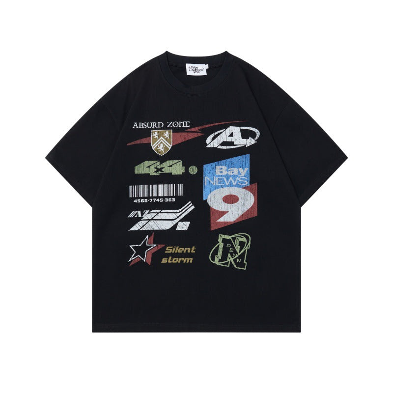 Camisetas streetwear Summer Vintage Graffiti Print Casual Loose Short Sleeve T-Shirt