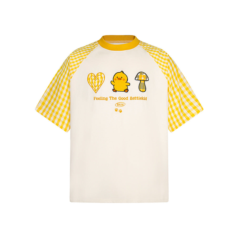 Nostalgia T Shirts Vintage Plaid Short Sleeve T-Shirt Loose Casual Top
