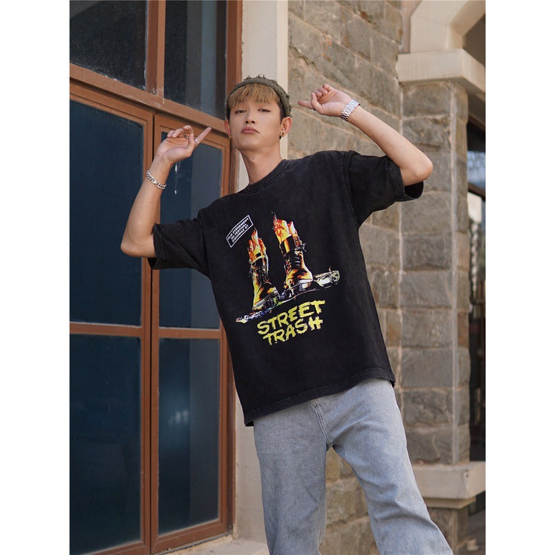 Film Star T Shirt Movie Garbage Street cotton loose short sleeve American retro trend T-shirt men