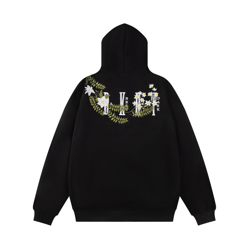 Streetwear Hoodie Floral Ring Embroidered Hooded Sweater