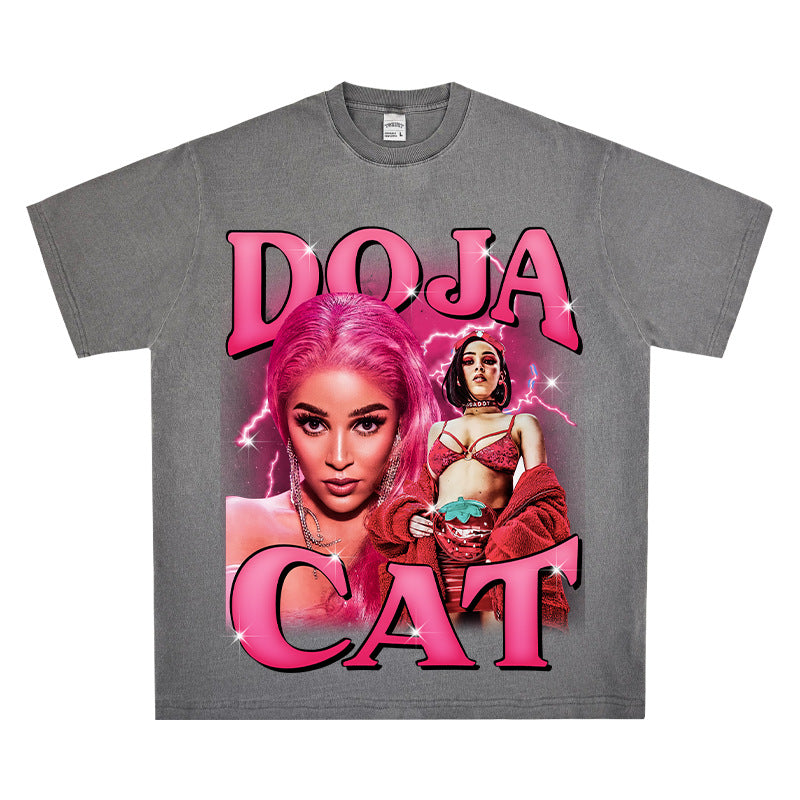 Streetwear masculino hip hop vintage Doja cat print short sleeve t-shirt vintage