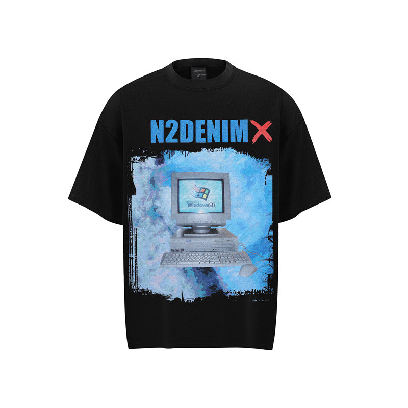 Stone Wash T shirt old short sleeve T-shirt oversize loose print T-shirt