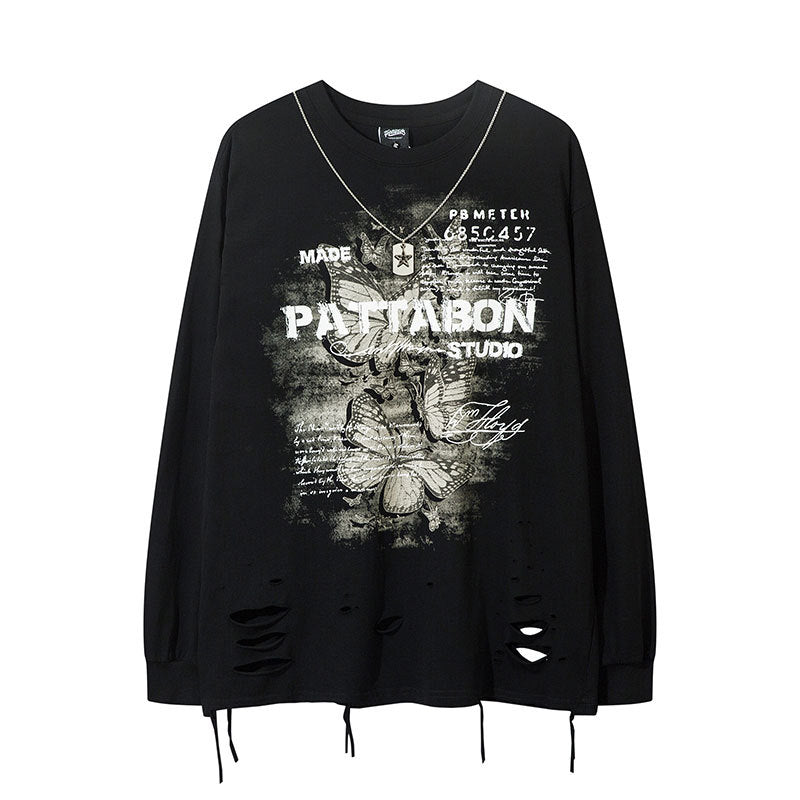 Marcas De Streetwear Vintage College Print Long Sleeve T-Shirt