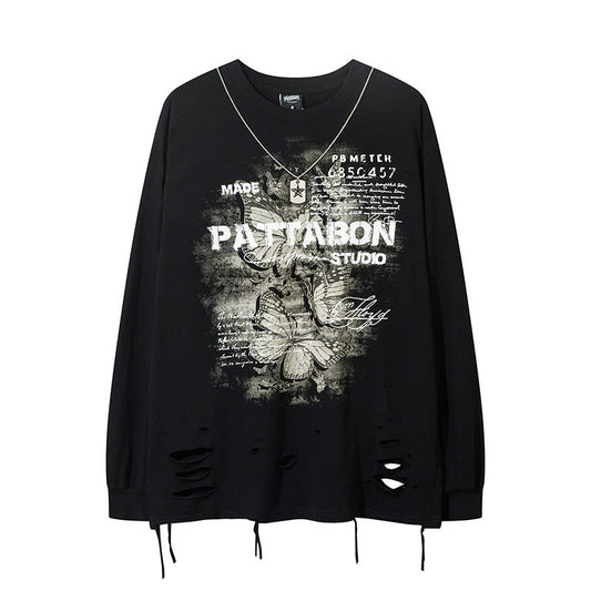 Marcas De Streetwear Vintage College Print Long Sleeve T-Shirt