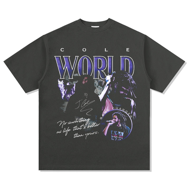 Streetwear masculino vintage hip hop J. Cole print short sleeve t-shirt Vintage