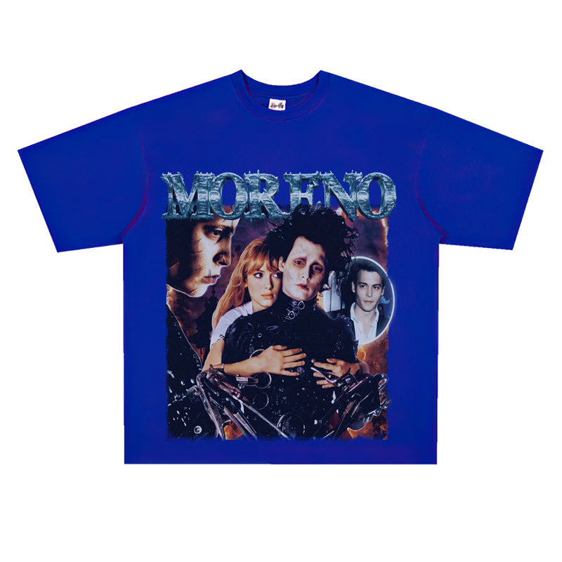 Film Star T Shirt Edward Short Sleeve Loose Retro American Street T-shirt Men and Women