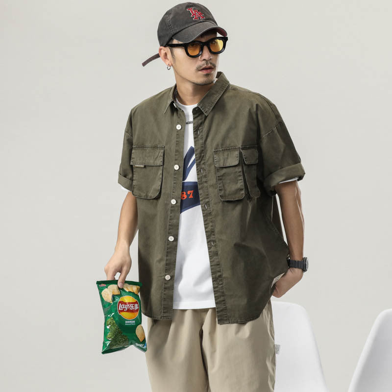 Men T-shirts Vintage Short Sleeve Summer Loose Shirt