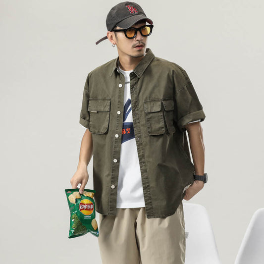 Men T-shirts Vintage Short Sleeve Summer Loose Shirt