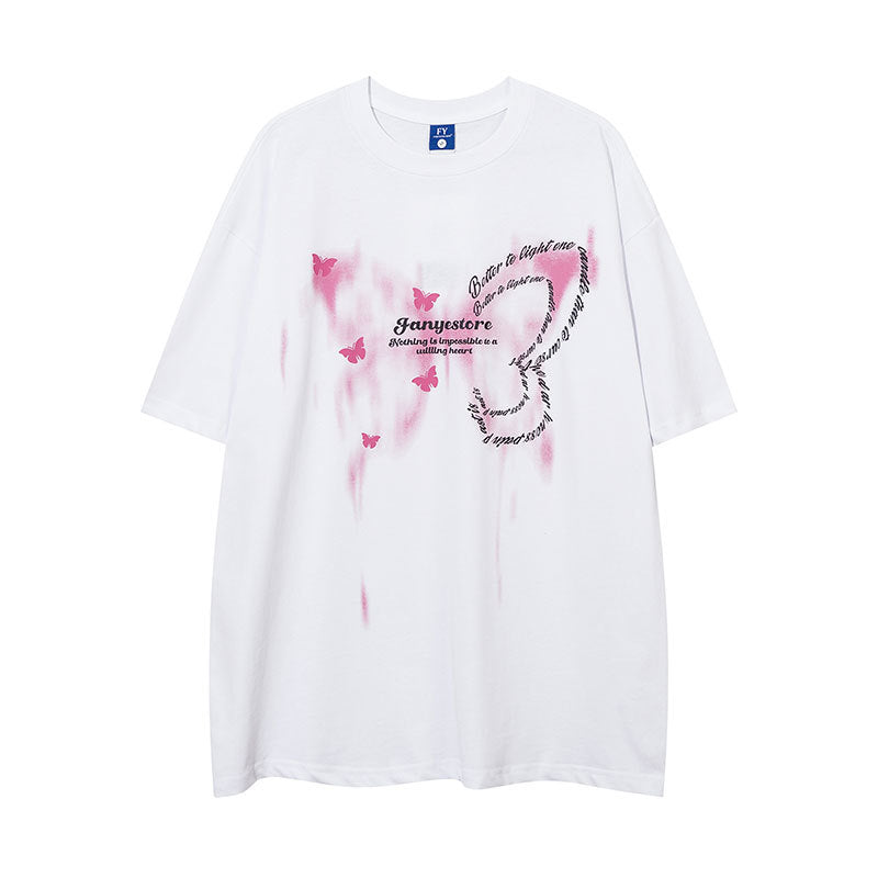 Vintage Tišö Rt Butterfly Graffiti Letter Short Sleeve T-Shirt
