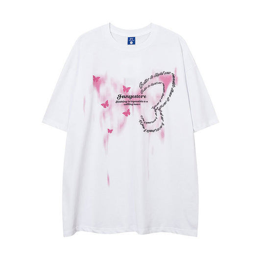 Vintage Tišö Rt Butterfly Graffiti Letter Short Sleeve T-Shirt