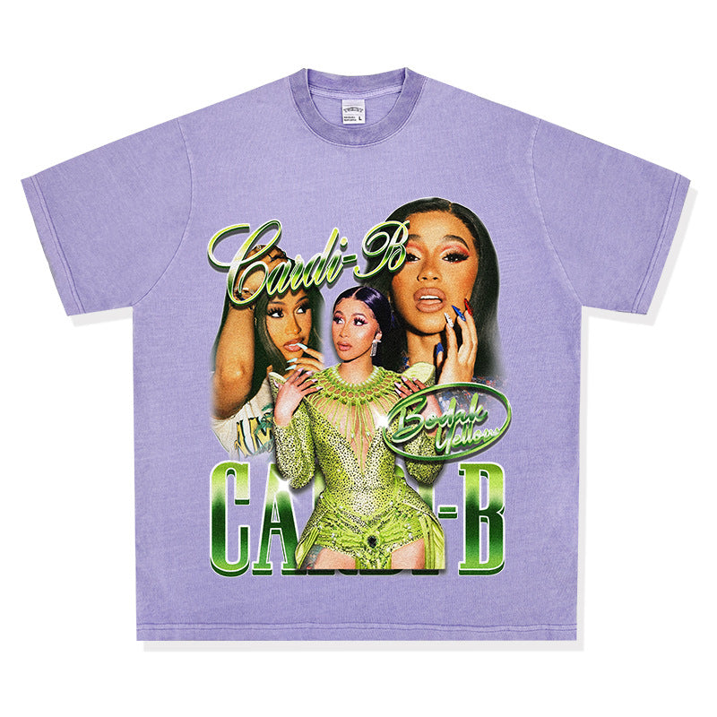 Streetwear Masculino Vintage Long Sleeve Short Sleeve T-Shirt Rap Cardi B Print Top