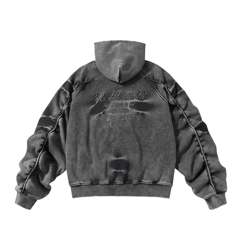 Streetwear Hoodie Winter Vintage Washed Old Hooded Sweater Loose Cardigan Jacket