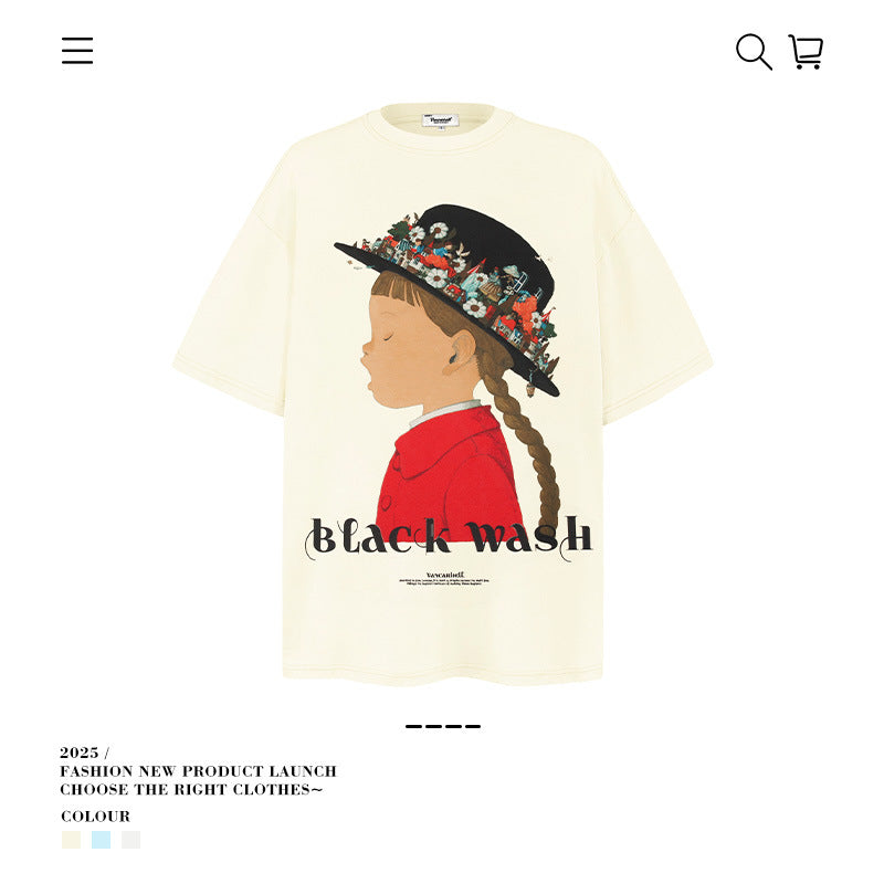 American vintage street T-shirt cartoon character print men and women spring and summer loose