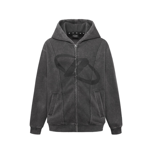 Streetwear Hoodie Hip Hop Vintage Washed Old Hooded Sweater Zip Cardigan Jacket