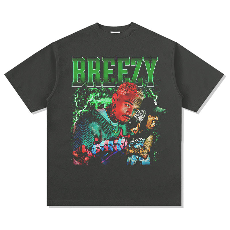 Outfit streetwear vintage hip hop breezy print short sleeve t-shirt