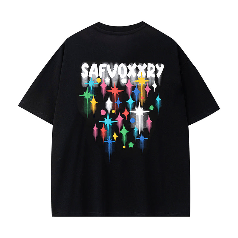 Vintage Usa Shirt Star Graffiti Print Short Sleeve T-Shirt