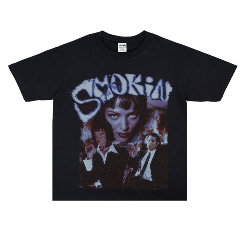 Film Star T Shirt Cotton Short Sleeve Loose round Neck Retro Design T-shirt