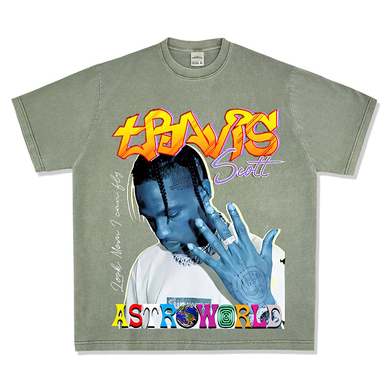 Streetwear masculino TRAVIS SCOTT hip hop print short sleeve t-shirt Vintage