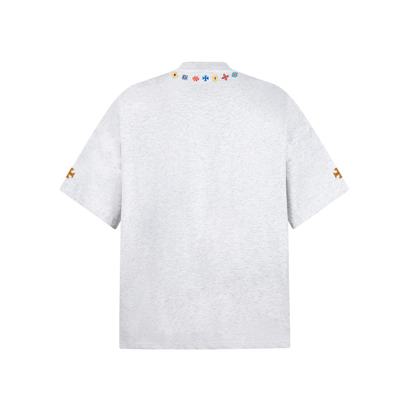 Camisas Retros Embroidered Short Sleeve T-Shirt Vintage Loose Casual tee