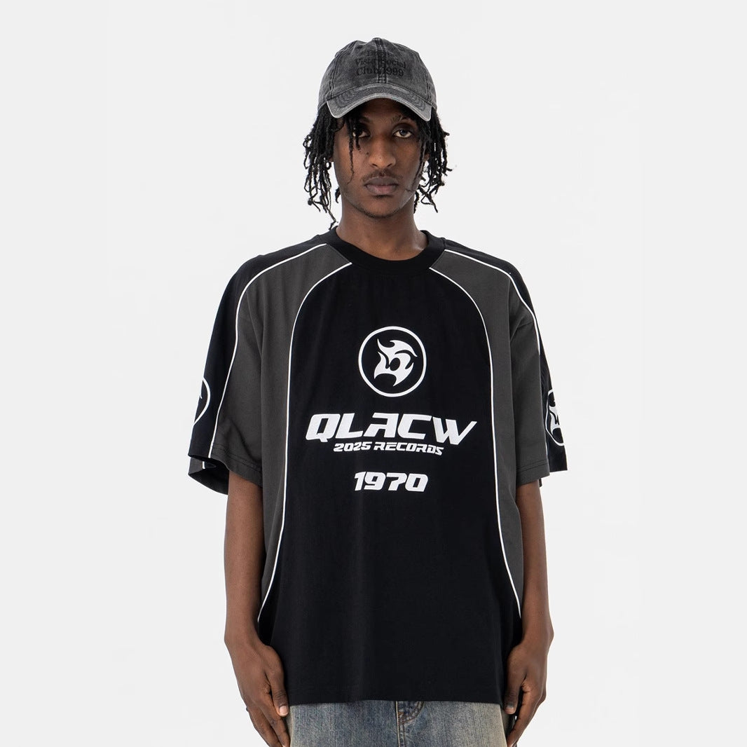Vintage 90s Hip Hop Clothing Summer Soccer Suit Alphabet Print Short Sleeve T-Shirt
